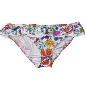 Coco Rave Floral Ruffle Bikini Bottom White Multi Retro Print Size L